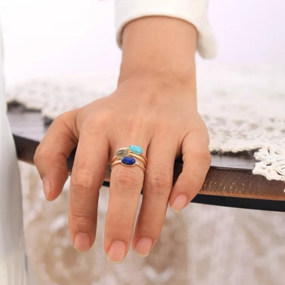Blue Lapis Labradorite Turquoise Natural Stone Rings